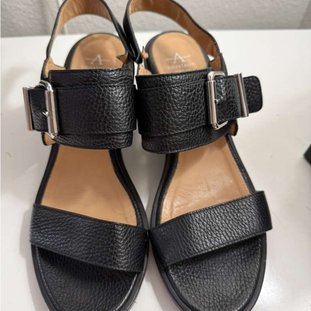 Aquatalia Black Leather Sandals with Silver Buckle - Picture 5 of 5